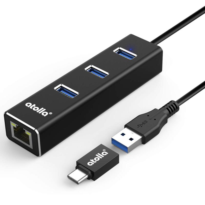 Rakuten - atolla USB3.0ハブ 有線 LAN RJ45 アダプタ, USB HUB 3ポート LAN RJ45 ハブ1ポート1000Mbps 拡張 USB Cハブ Type c 変換アダプター付き