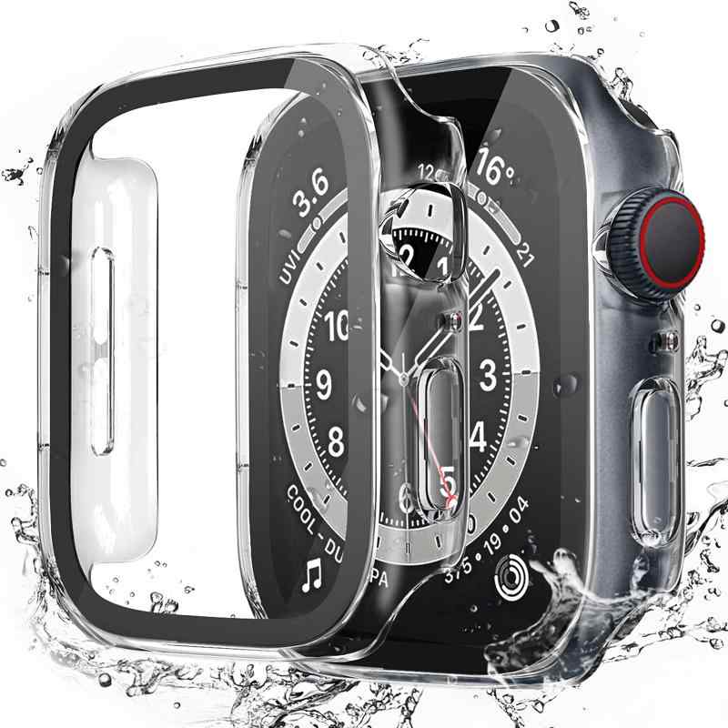 LISAMER 対応 Apple Watch ケース Series 9/8/SE/7/6/5/4 45mm 44mm 41mm 40mm アップルウォッチ用 ケース 防水 一体型 新デザイン 3D直角エッジ 超薄型 PC+ガラス素材 高透過率 対応 Ap