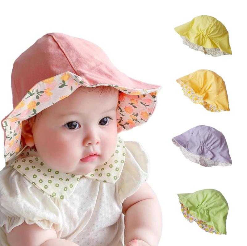 [HapiChil] かわいい 花柄 ベビー帽子 【保育士セレクト】 赤ちゃん おしゃれ リバーシブル 帽子 チューリップハット （6が月～3歳 対応 /44-50cm）