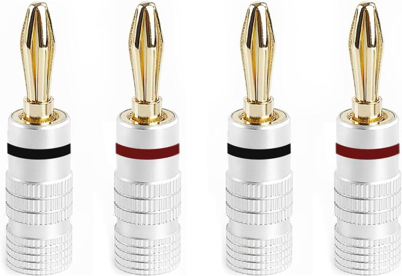 AMIUKON 24K 金メッキ バナナプラグ スピーカーケーブルコネクター アルミメタルシェル 12AWG-18AWGゲージサイズ4mm