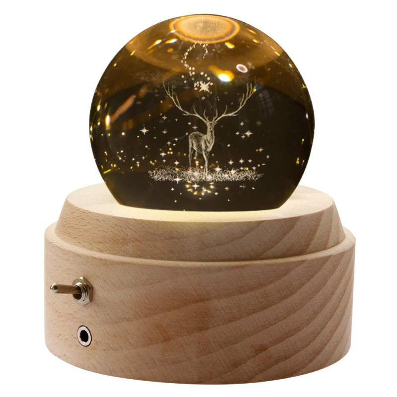 オルゴール クリスタル ボール 木製手作りかわいい おしゃれ間接照明 LEDライト USB充電式投影ボール インテリア かわいい 癒しグッズ 誕生日プレゼント記念日 出産祝いなどの場合に最適