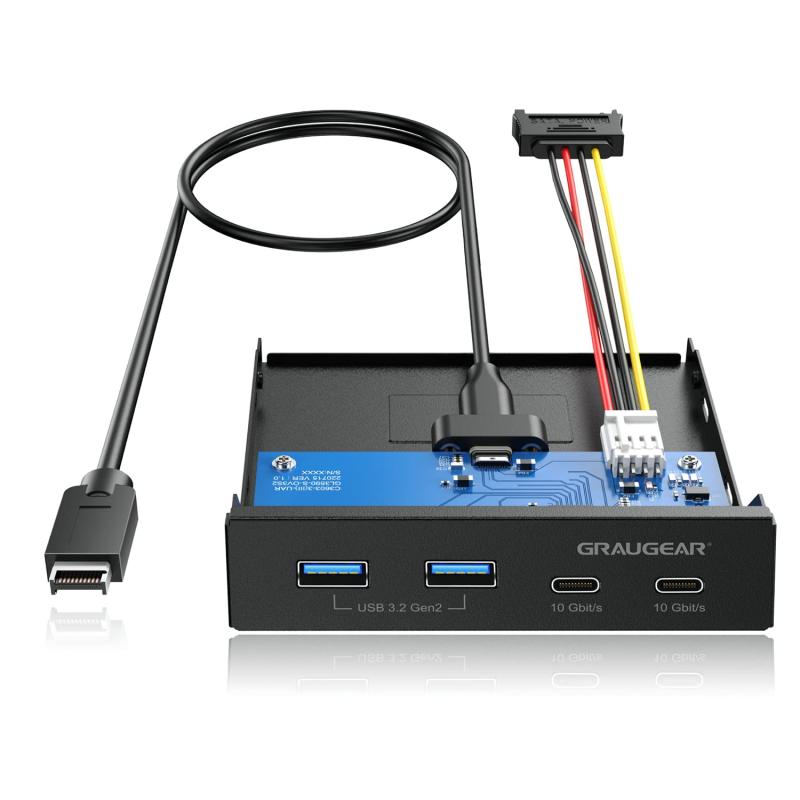 SONY - GRAUGEAR 3.5''インチベイ対応 PCマルチフロントパネルに搭載、4ポートハブ 2 USB-C 10Gbpsと2 USB 3.2 Gen2ポート、USB3.2 Gen 2コンピューター用、3.5インチコンピューターシャーシのフロントブラケット