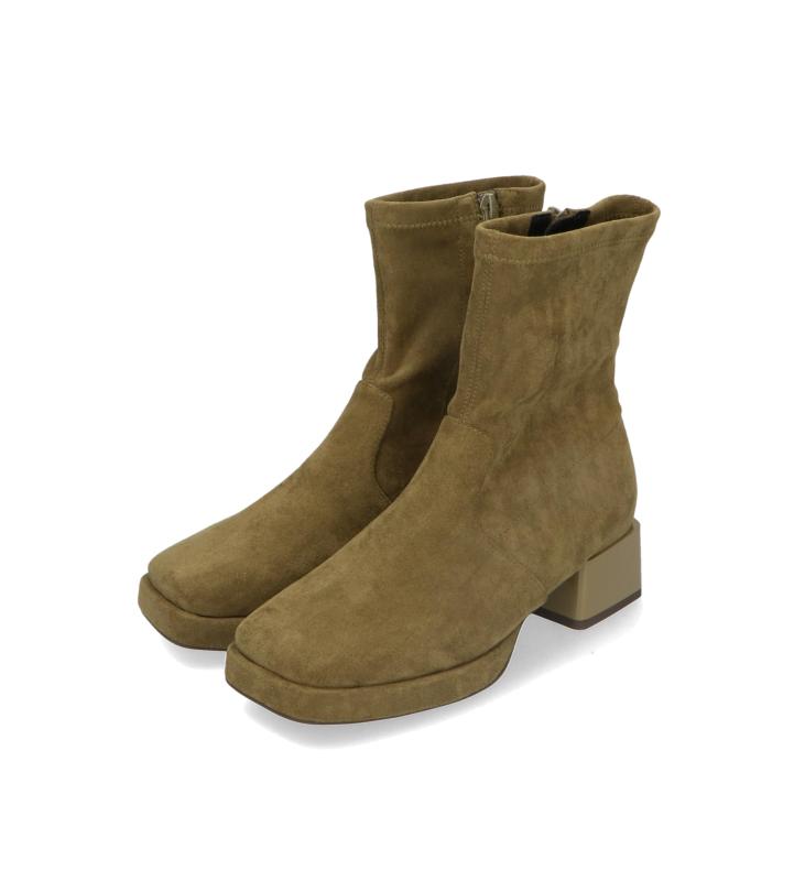 ORiental TRaffic(オリエンタルトラフィック) レディース ショートブーツ レディースブーツ スエード 4cmヒール 柔らかい 起毛 防寒 スクエアトゥ サイドジップ ストレッチ素材 タイトショートブ