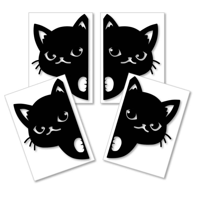 樂天商城 - ひょっこりネコ小サイズ4枚セット カッティングステッカー デカール (黒, ねこのみB)