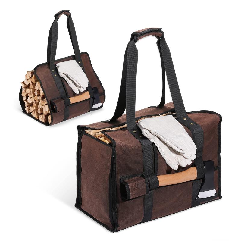 薪バッグ Housolution ログキャリー キャンプバッグ トートバッグタイプ 大容量収納 ささくれ防止/汚れ防止 持ち運び便利 耐磨耗 16A綿帆布製 パラフィンワックスコーティング