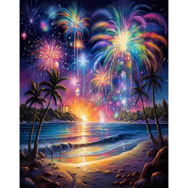 LEADINTOP ダイヤモンドアート 花火 丸いビーズ 30X40cm ダイヤモンドペインティング キット モザイクアート 人気 ビーズアート かわいい 初心者 大人 子供 DIY 手作り 手芸キット プレゼント 芸