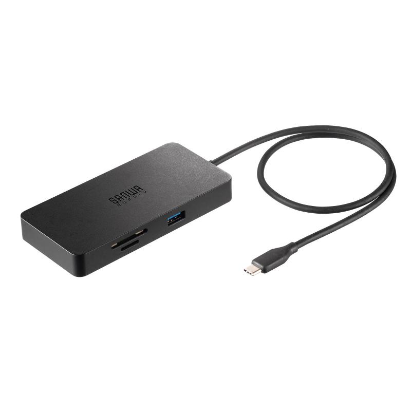 サンワサプライ ドッキングステーション 7in1 USB Type-C接続 ハブ (HDMI/USB A/Type-C/RJ-45/SDカードスロット搭載) 2画面出力 8K対応 USB-DKM5BK
