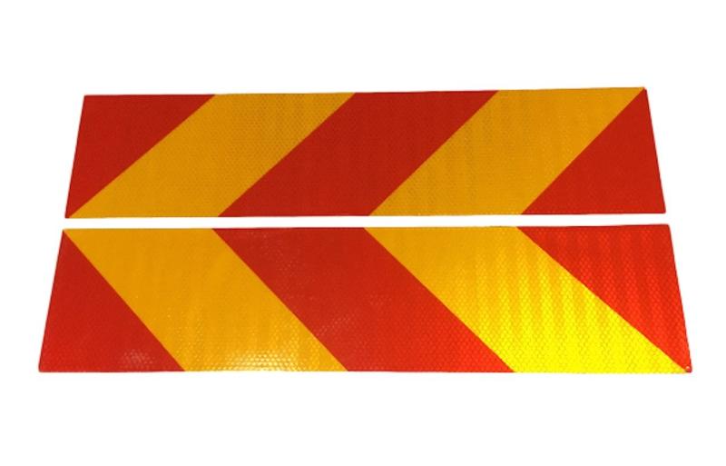 大型車用 反射板 リフレクター 後部 追突防止 赤 黄 左右 対称 トラック トラクター トレーラー バス 後部 2枚組 斜めストライプ