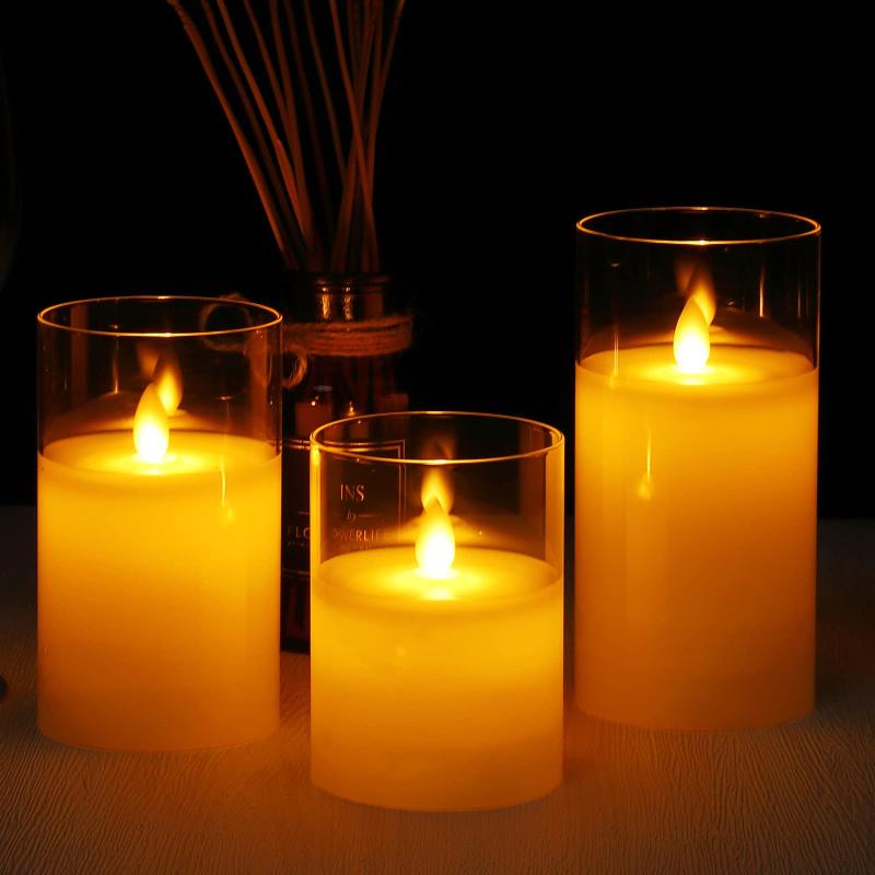 Litake(リテーク) LEDキャンドル クリアガラス 電池式 専用リモコン付 ろうそく おしゃれ 癒し 無香料 揺らぐ炎 誕生日 クリスマス パーティー glass
