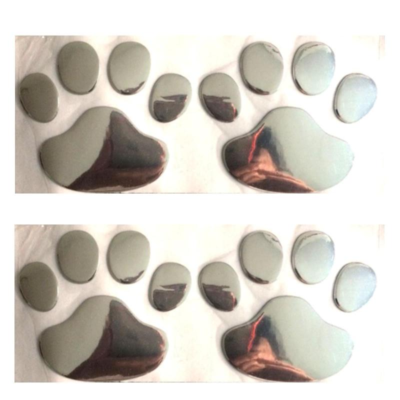 BORDER. ステッカー 肉球 猫 犬 足跡 車 バイク カーステッカー 4枚セット エンブレム 3D シール ドレスアップ 【製品30日】 (銀4枚)