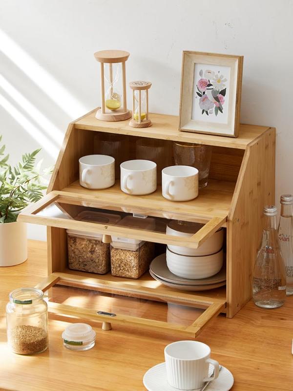 食器棚、卓上食器棚、キッチン収納棚 3段 簡単組立 安定性 大容量 収納 キャビネット 竹製 はしご型食..