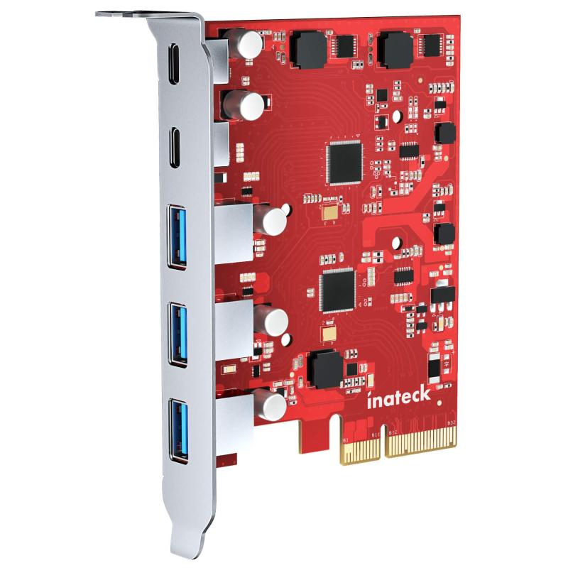 Inateck PCIe USB 3.2 Gen 2カード、帯域幅20 Gbps、3つのUSB Type-Aポートと2つのUSB Type-Cポート、KU5211