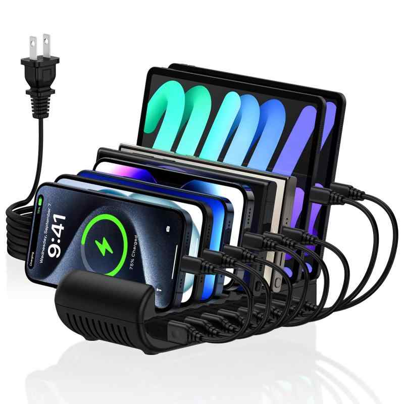 USB充電ステーション 8ポート【4*PD&4*USB A】複数 スマホ充電スタンド 8台同時充電 ipad 電スタンド PSE認証済 USB C 仕切り板間隔調整可能 スマホ/タブレット対応 卓上収納