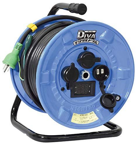 乐天商城 - 日動 防雨型 電圧電流メーター付電工ドラム "デジタルドラム DiVA" 過負荷漏電保護兼用ブレーカー付 30m NPDMW-EK33