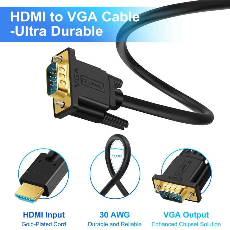 CHLIANKJ HDMI VGA 変換ケーブル, HDMI オス to VGA オス 1080p@60Hz 金メッキコネクター, PC、 モニター、 プロジェクター、 PS4、HDTV、 Xboxなどに対応
