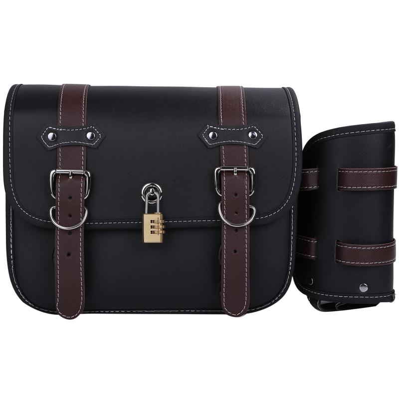 バイク サイド バッグ PUレザー ハーレー ツール サドル バッグ 南京錠 鍵 付き ケース 小物入れ 防水 大容量 シート ツーリング アウトドア ブラック ブラウン 汎用 KRB272