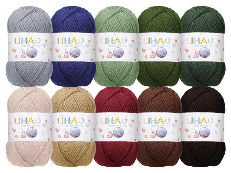 LIHAO 毛糸 1玉50g 10色セット 中細 アクリル 糸 並太 約180m 編み物 編み糸 織り糸