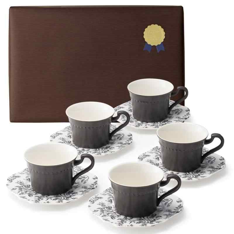Dolce duo コーヒーカップ ソーサー セット (ギフト包装済・箱入り) 5客 ティーカップ カップ＆ソーサーセット グレー DAM-315
