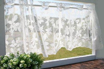 カフェカーテン おしゃれ かわいい 北欧 Sunnyday Fabric 手編み風カーテン ハート柄 ピンク レース 約150cm幅x45cm丈