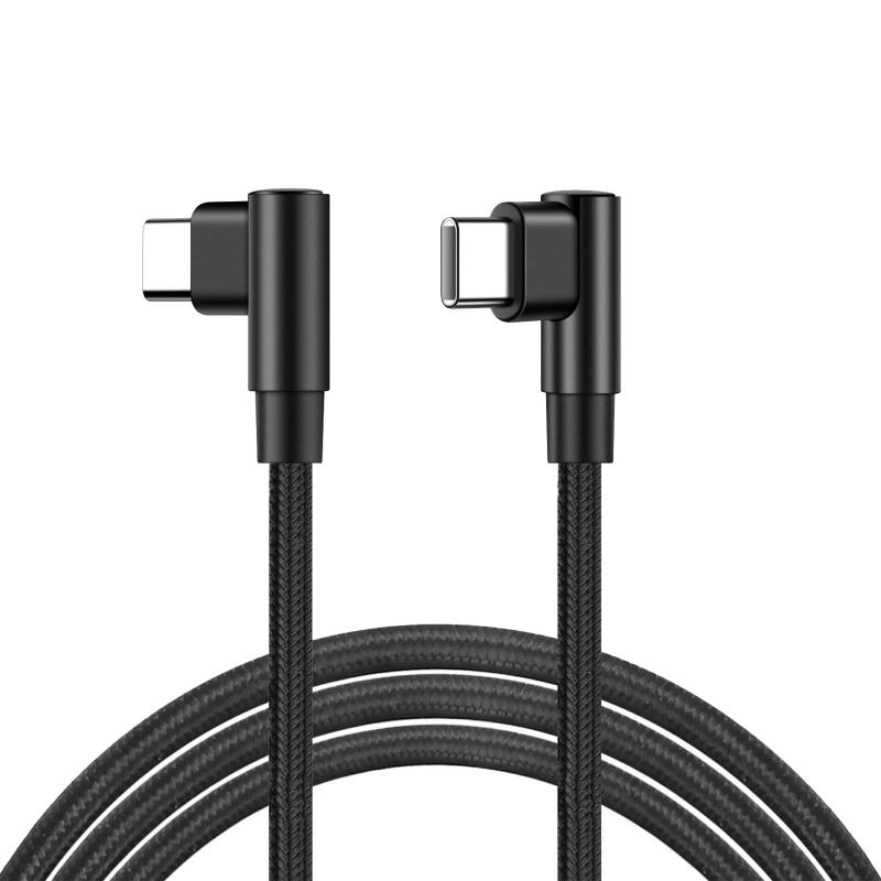 USB-C ＆ USB-C ケーブル L字型 (2m ブラック) 【 60W/3A 急速充電 /USB2.0規格/ PD対応】高耐久ナイロン Type C (USB C to USB C) ケーブル 200cm 短い Type C to Type C ケ