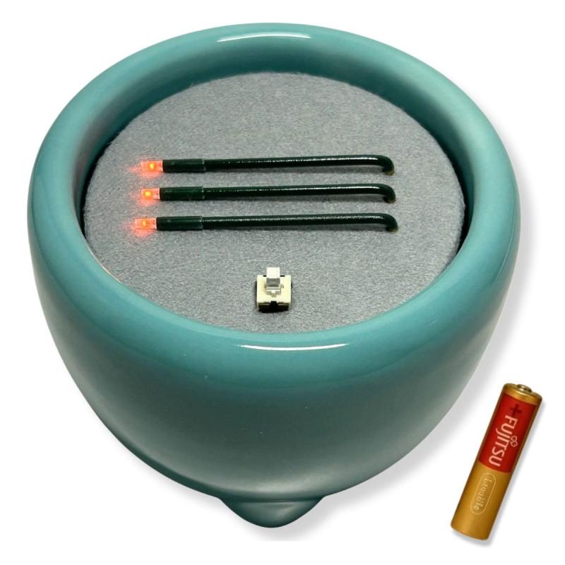 火を使わず安全な電子線香 仏具 LED電子線香 サンやすらぎ 寝かせ線香タイプ 玉香炉 浄土真宗用