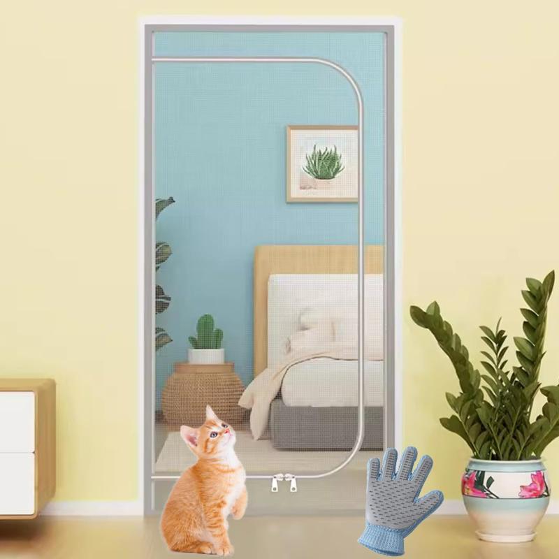 Rakuten - Puhang 猫網 犬ドア 網戸 高さ200cm ペットゲート 犬 猫 通気 軽量 メッシュ 貼るタイプ 穴あけ不要 マジックテープ 脱走防止 侵入防止 うさぎ 赤ちゃん ペット蚊帳 庭 室内 玄関 階段 室外 80*200c