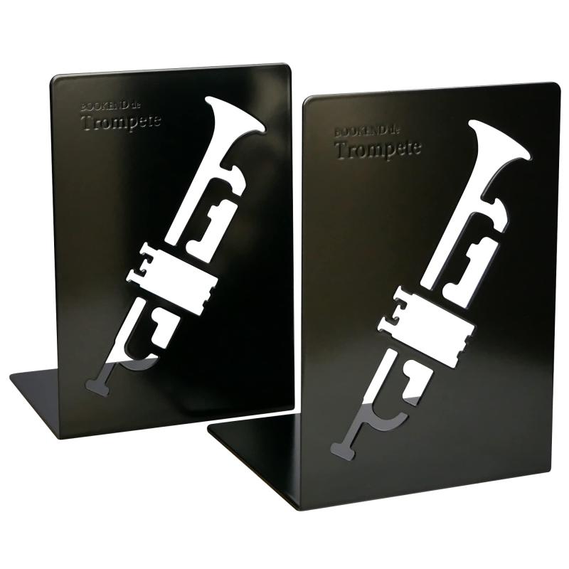 YOSHIKAWA辰 ブックエンド トランペット柄 黒 本立て ブックスタンド 楽器 音楽 事務用品