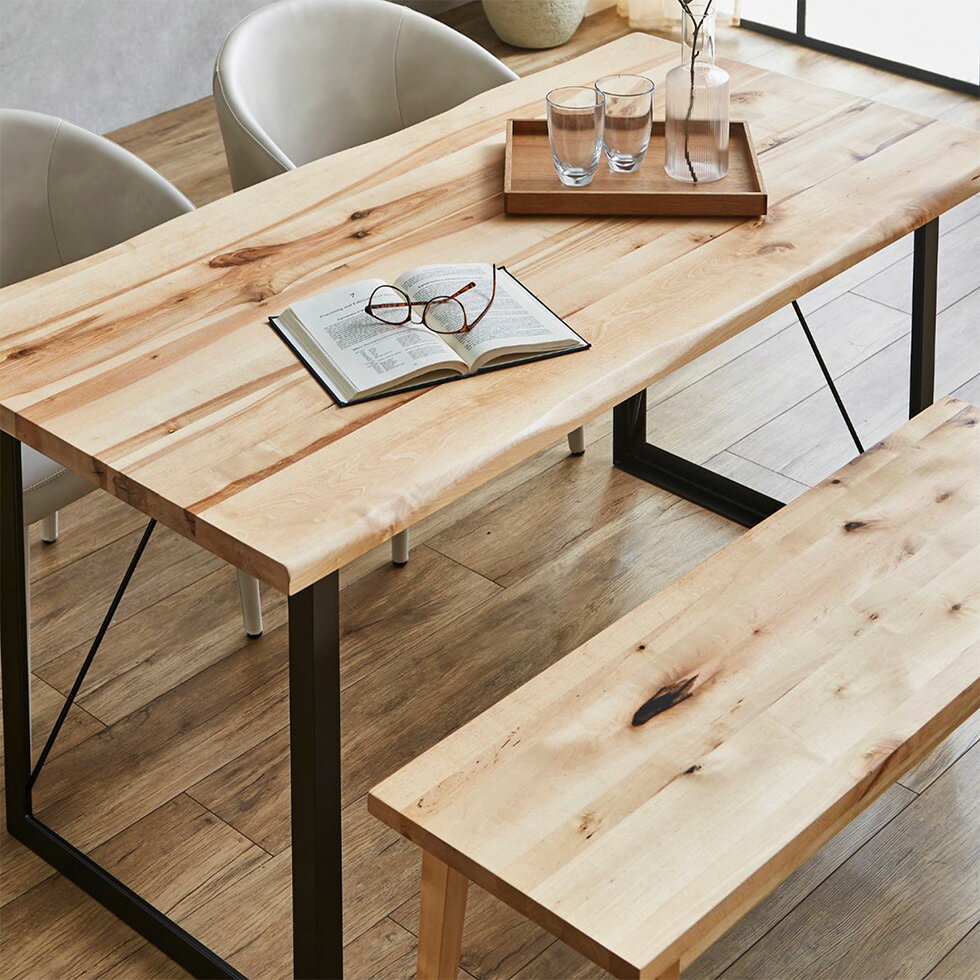 【B.F.限定10%OFFクーポン配布中!!】ダイニングセット ダイニングテーブル 180 150 バーチ無垢 無垢材 テーブル チェア バーチ 北欧 4人掛け 4人用 食卓テーブル 家族 木製 レザー スチール モダン シンプル おしゃれ 送料無料 [2]