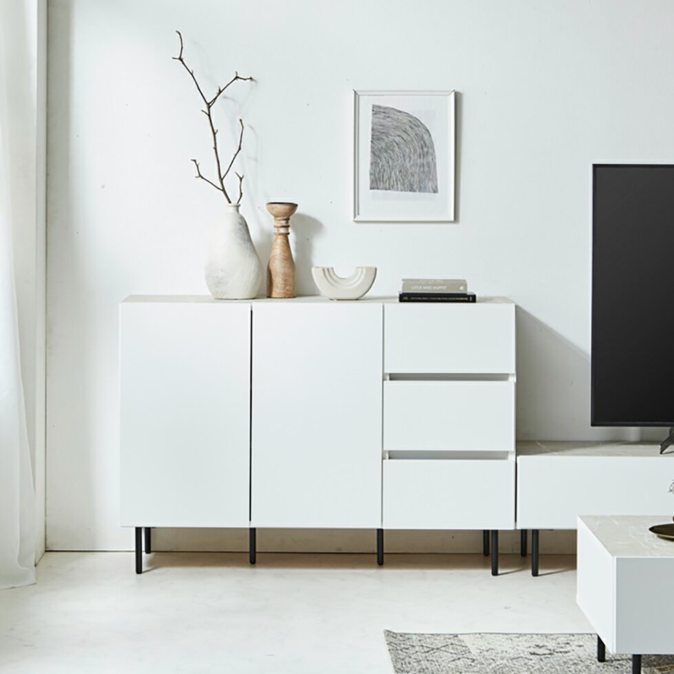 【マラソン期間中10％OFFクーポン配布】リビングボード キャビネット 120 完成品 おしゃれ 国産 サイドボード シェルフ 北欧 大理石調 リビング収納 TV台 120cm 石目調 グレー ホワイト ブラック モダン 大川家具 日本製 国内製造 完成品 送料無料