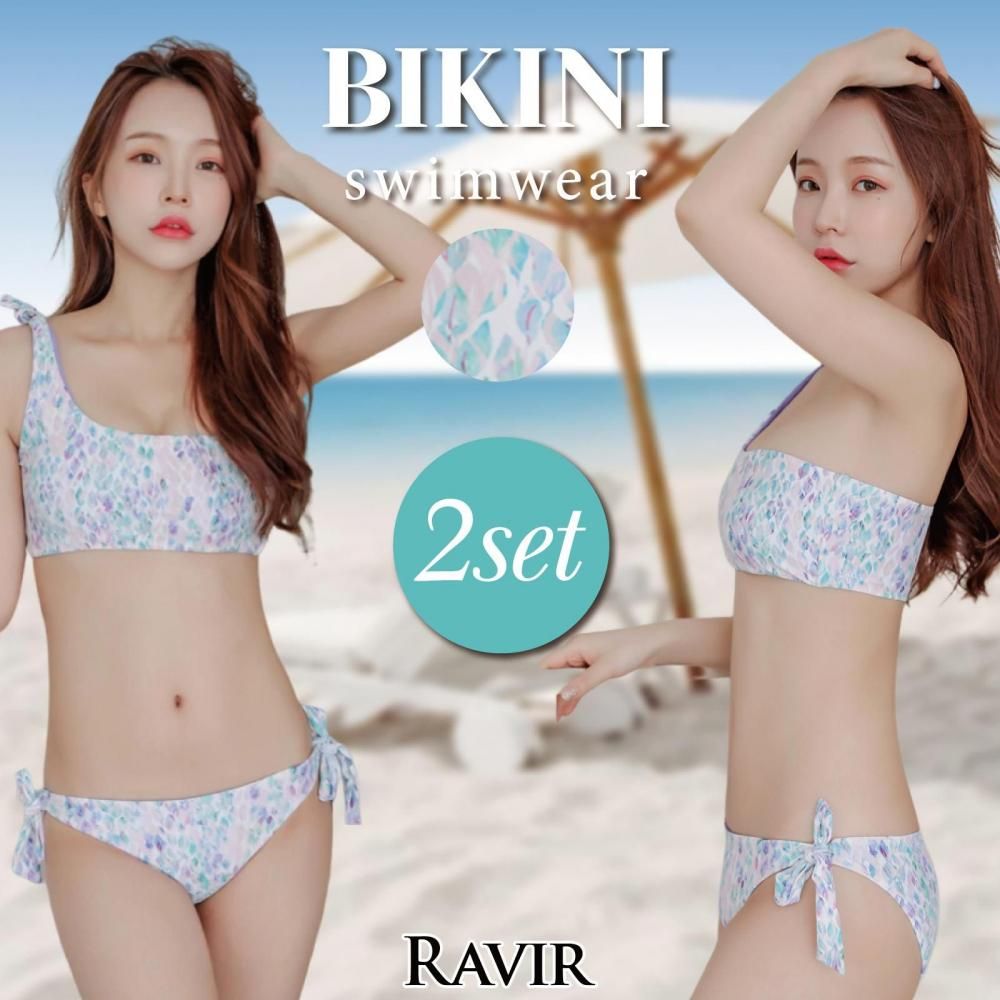 【ブラックフライデーx15％OFFクーポン】水着 レディース ビキニ 2点セット ビキニセット 女性用水着 ワンショル リボン フェミニン