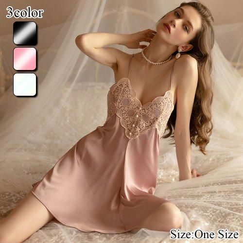 【ブラックフライデーx15%OFFクーポン】セクシー ランジェリー ベビードール 下着 Aライン クロス サテン シンプル ストリング チュール デコルテ 花柄...