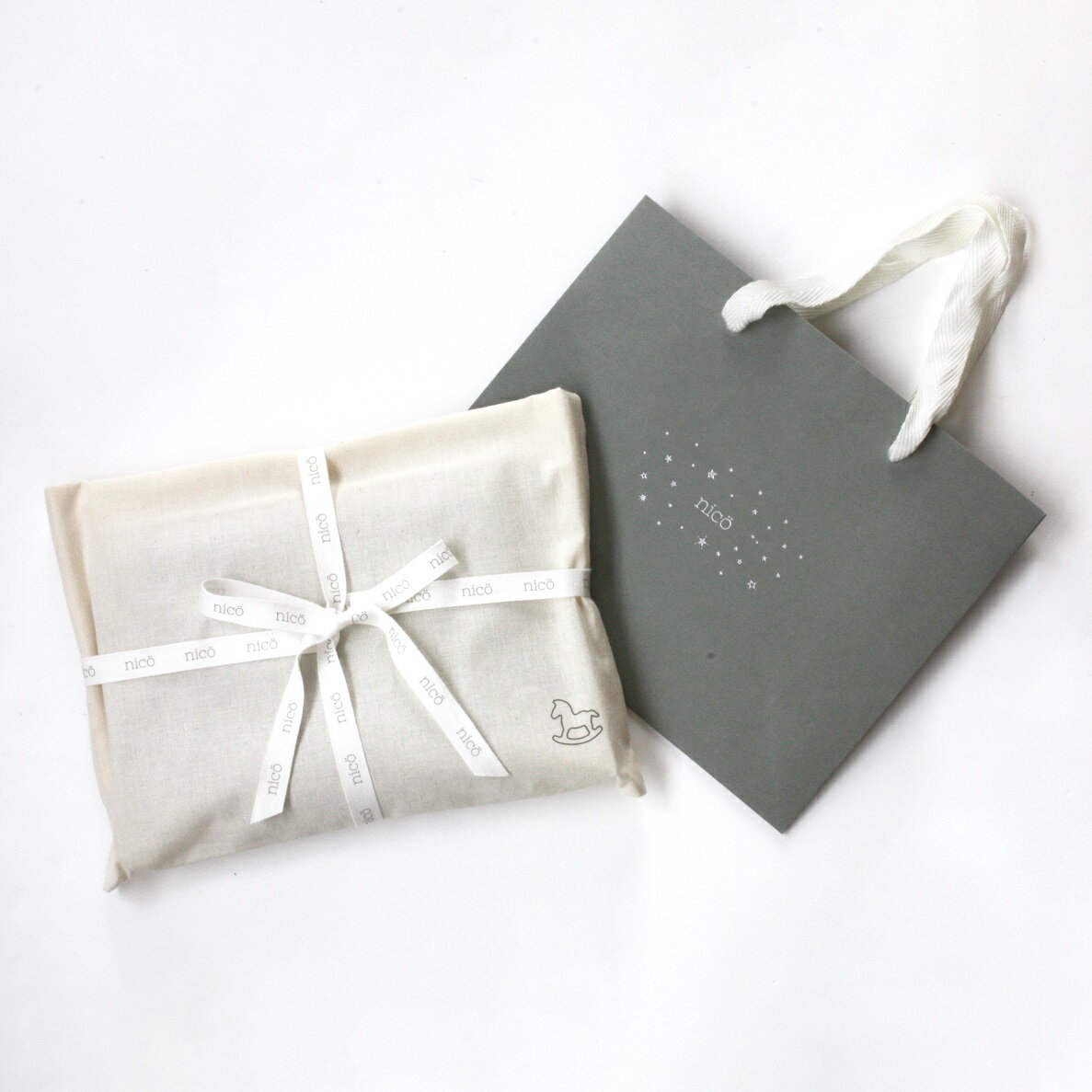 nico（ニコ）ラッピング用キット【紙袋・布袋・リボン】巾着袋 ショッパー おしゃれ　プレゼント用出産祝い 男の子 女の子 プチギフト マタニティ