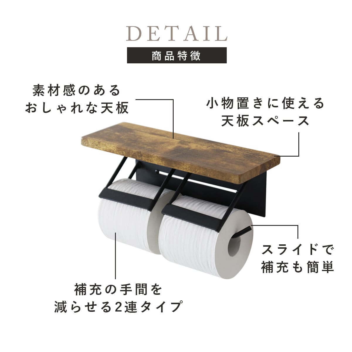 【クーポン15%オフ 10/5 12時-24時】 トイレットペーパーホルダー ペーパーホルダー 2連 2個 ダブル 幅140 おしゃれ 棚板付き トイレ収納 収納棚 ラック トイレラック 物置 飾り棚 トイレットペーパー 天板付き ストッカー インテリア アンティーク グロウホルダー ドリス grazia-doris-10055451 GRAZIA サンプル画像3