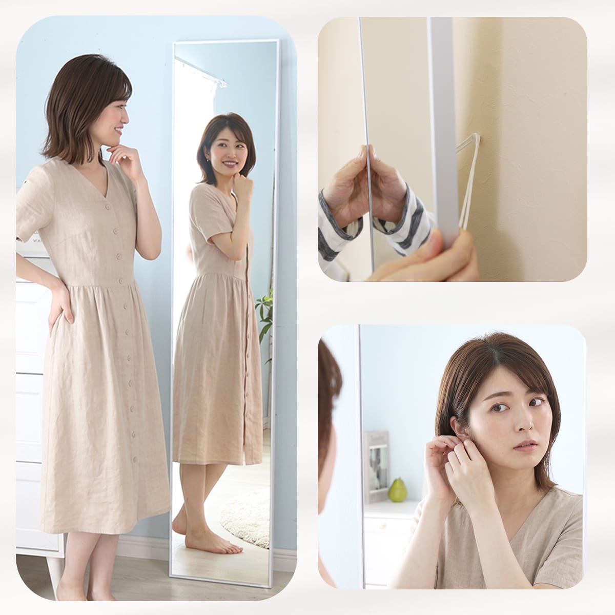【クーポン10%オフ 8/15 0時-8/16 24時】 割れないミラー 完成品 全身鏡 割れない...