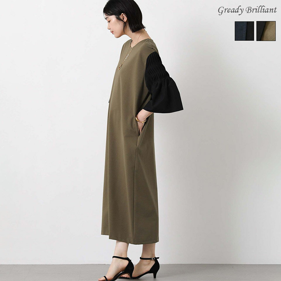 Rakuten - 【※本日限定※スペシャルクーポン配布中！】【SALE 30%OFF】グレディブリリアン 異素材ピンタック袖ワンピース / Gready Brilliant