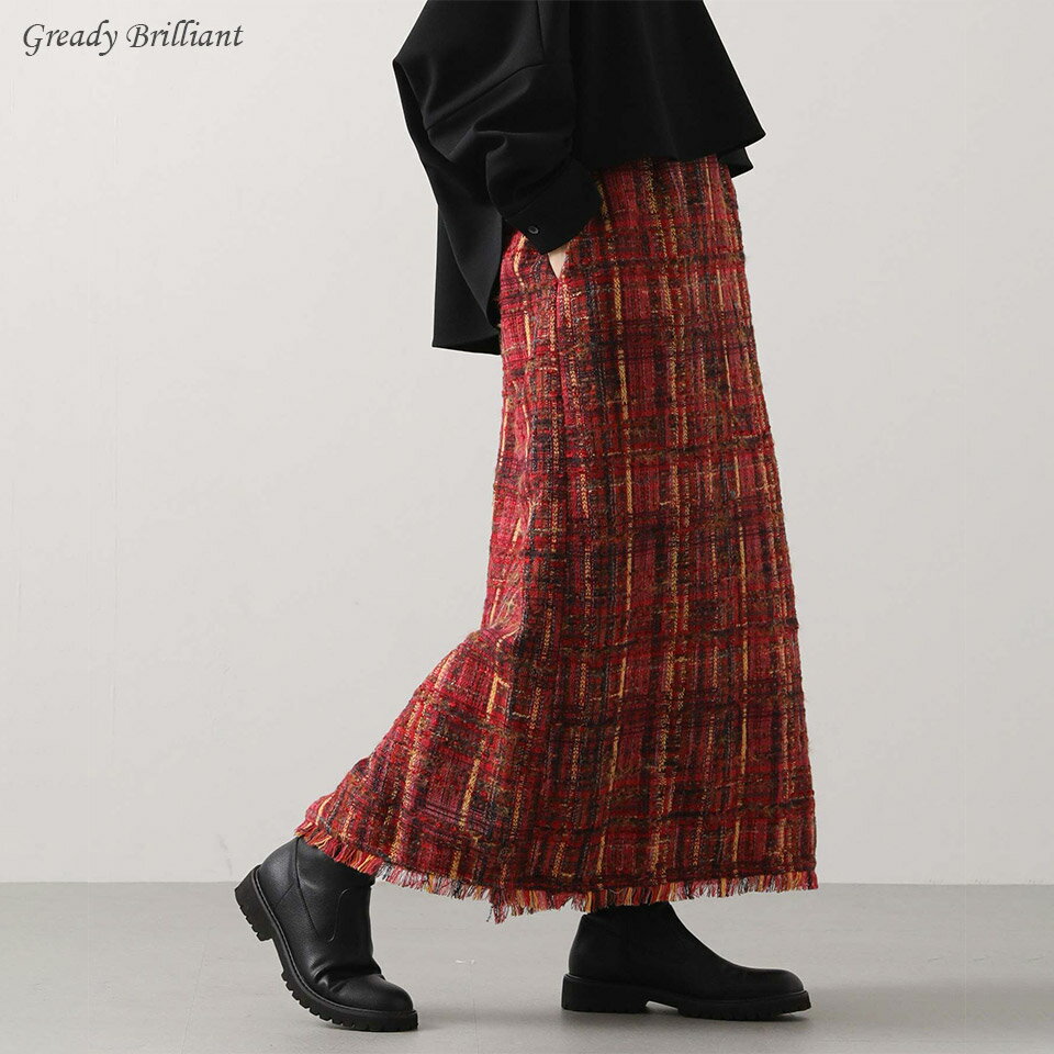 【《4時間限定》スタートダッシュクーポン配布中 ＆ ポイント最大15倍キャンペーン！『 11/20(木) 20:00～23:59 』】【SALE 40%OFF】Gready Brilliant ツィードチェック裾フリンジスカート / グレディブリリアン