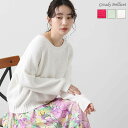 LU綿クルー片畦パフスリーブニット