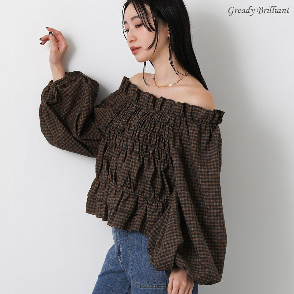 Rakuten - 【※本日限定※スペシャルクーポン配布中！】グレディブリリアン ギャザーギンガムチェックブラウス WILLFULLY シャーリング ボート開き 細見え 女性らしい レディース 大人 春 夏 / Gready Brilliant