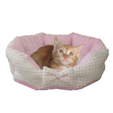 ペットベッド ピンク 猫用 超小型犬用 Mサイズ 45cm×40cm×14cm ふわふわリボン