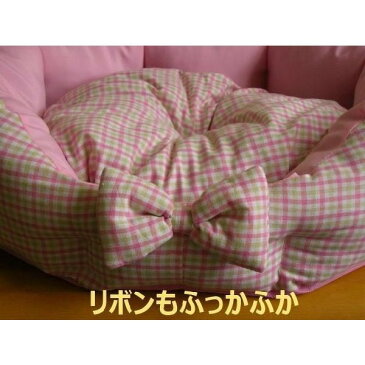 ペットベッド ピンク 猫用 小型犬用 Lサイズ 57cm×52cm×14cm ふわふわリボン