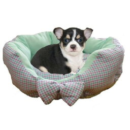 ペットベッド　グリーン　猫用　超小型犬用　Mサイズ　45cm×40cm×14cm　ふわふわリボン