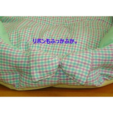 ペットベッド グリーン 猫用 小型犬用 Lサイズ 57cm×52cm×14cm ふわふわリボン