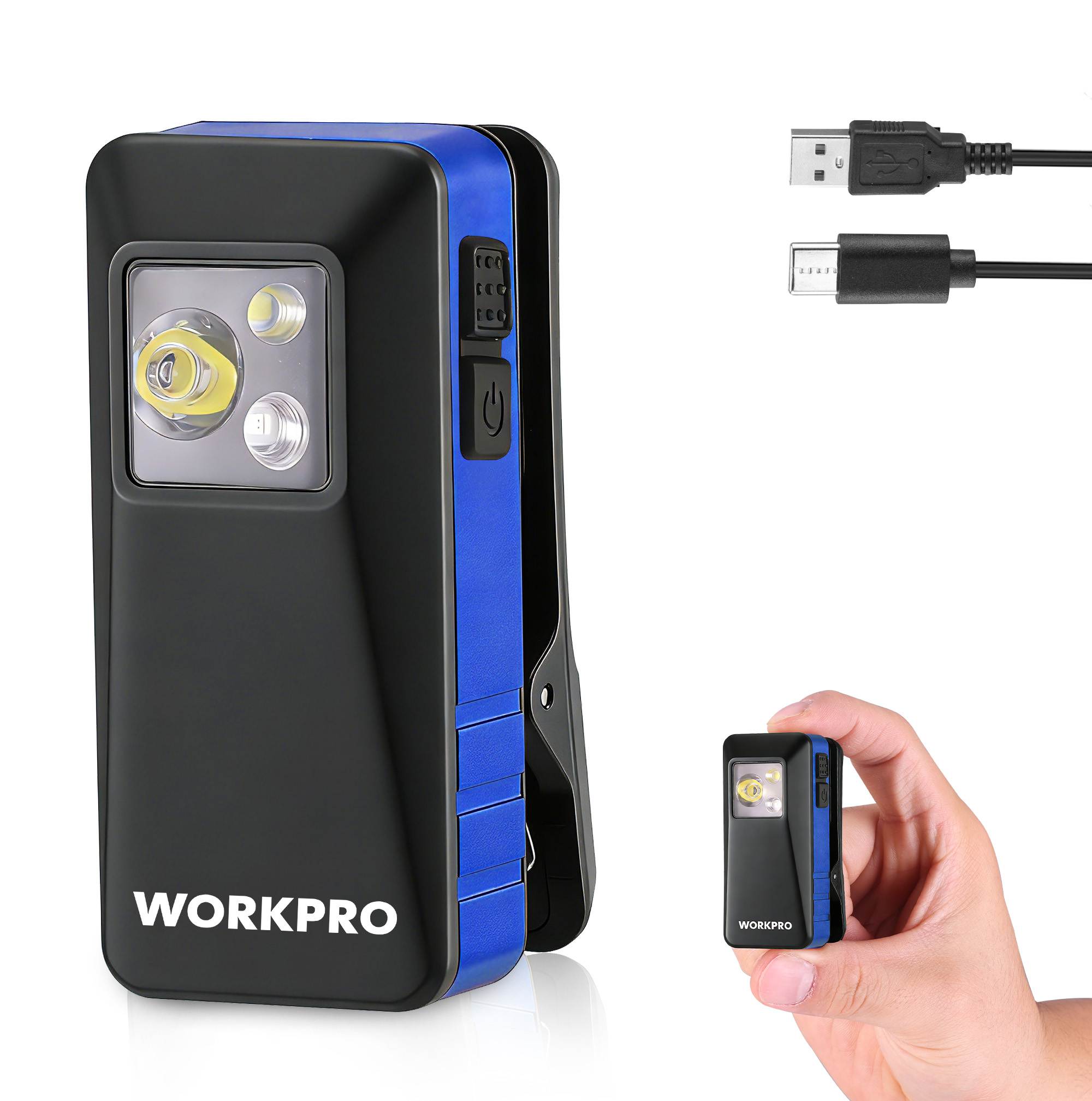 WORKPRO 2026新型 ワークライト 作業ライト クリップライト 磁性付き 点灯モード8種類 白光 赤光 記憶機能搭載 500ルーメン Type-C充電式 LED懐中電灯 投光器 小型 軽量 コンパクト 工事用照明 現場作業 夜釣り ランニング 散歩 停電対策 防災