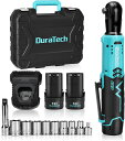 DURATECH 12V 電動ラチェットレンチ 差込角9.5mm/6.35mm 充電式 最大トルク65Nm バッテリー2個 急速充電器1個 ラチェットレンチセット 電動 コードレス ソケット8本付 LEDライト 無段変速 タイヤ交換 メンテナンス 自動車 修理 日本語説明書 作業