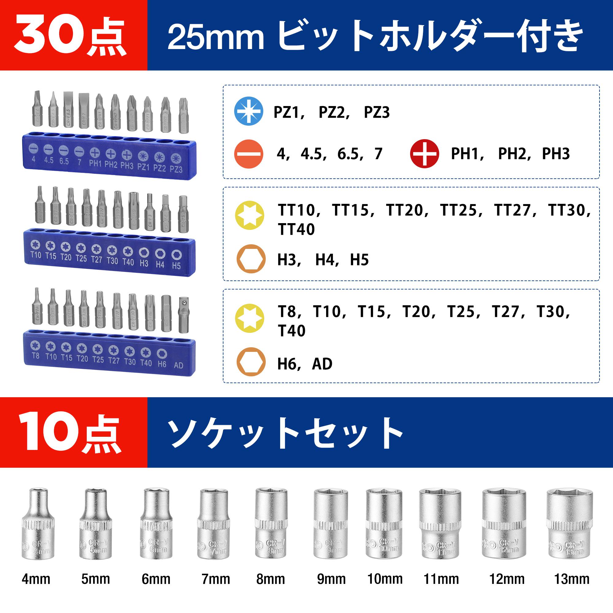 WORKPRO ソケットレンチセット ビットラチェットセット 差込角6.35mm 42点組 2in1 ラチェットレンチ ラチェットハンドルセット 両用ヘッド エクステンションビットホルダー付き 収納ケース付き DIY メンテナンス 修理 自転車の整備 ガレージ 3