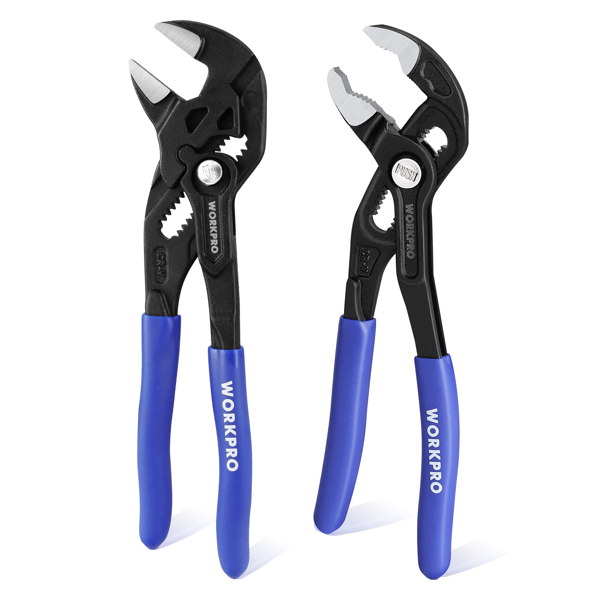 WORKPRO ウォータポンププライヤー プライヤーレンチ 2点セット 全長180mm 口開幅クイック調整ボタン つかむ はさむ にぎる まわす 水道 水栓 配管工事 ナット緩め