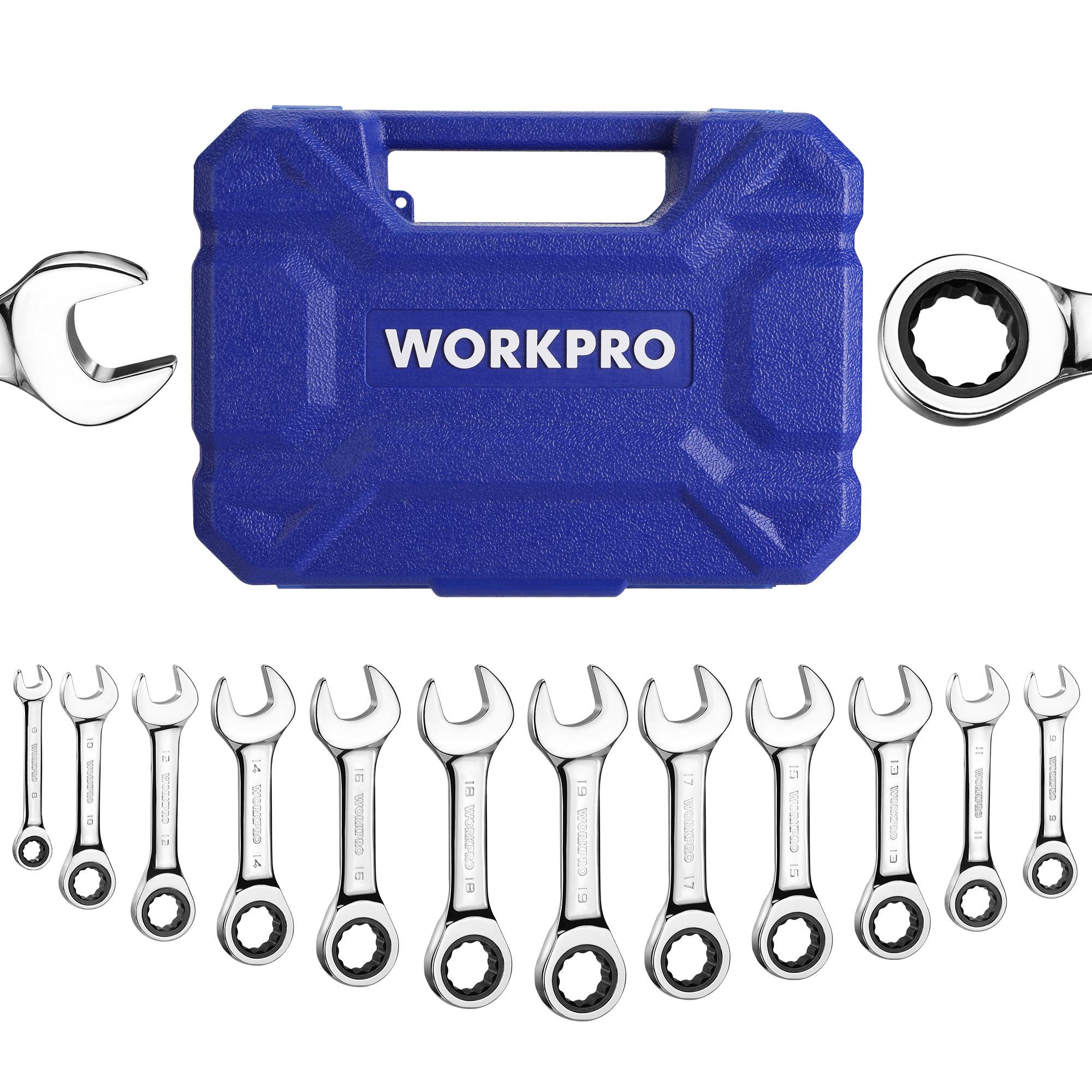 Rakuten - WORKPRO コンビネーションレンチセット スタビー レンチセット ラチェットレンチセット ラチェットスパナセット 72ギア 12本組 両用ヘッド 8~19mm 組み立て 自動車修理 メンテナンス用 専用収納ケース付属