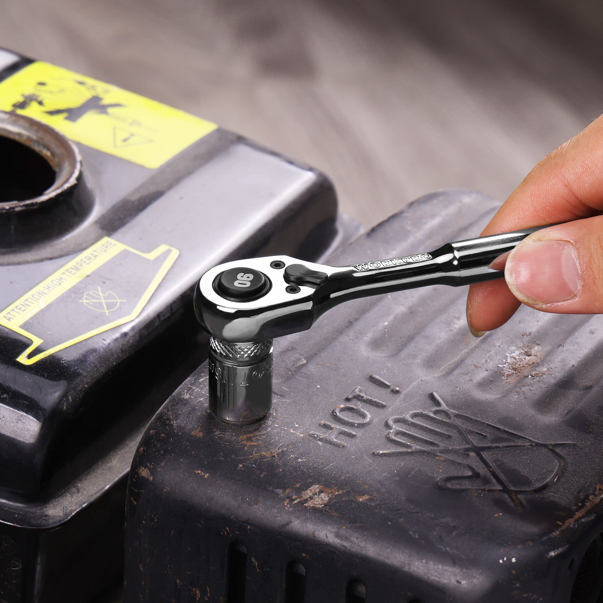 WORKPRO ラチェットハンドル ラチェットレンチ ソケットレンチ 差込角6.35mm 薄型 90山ギア 回転方向切..