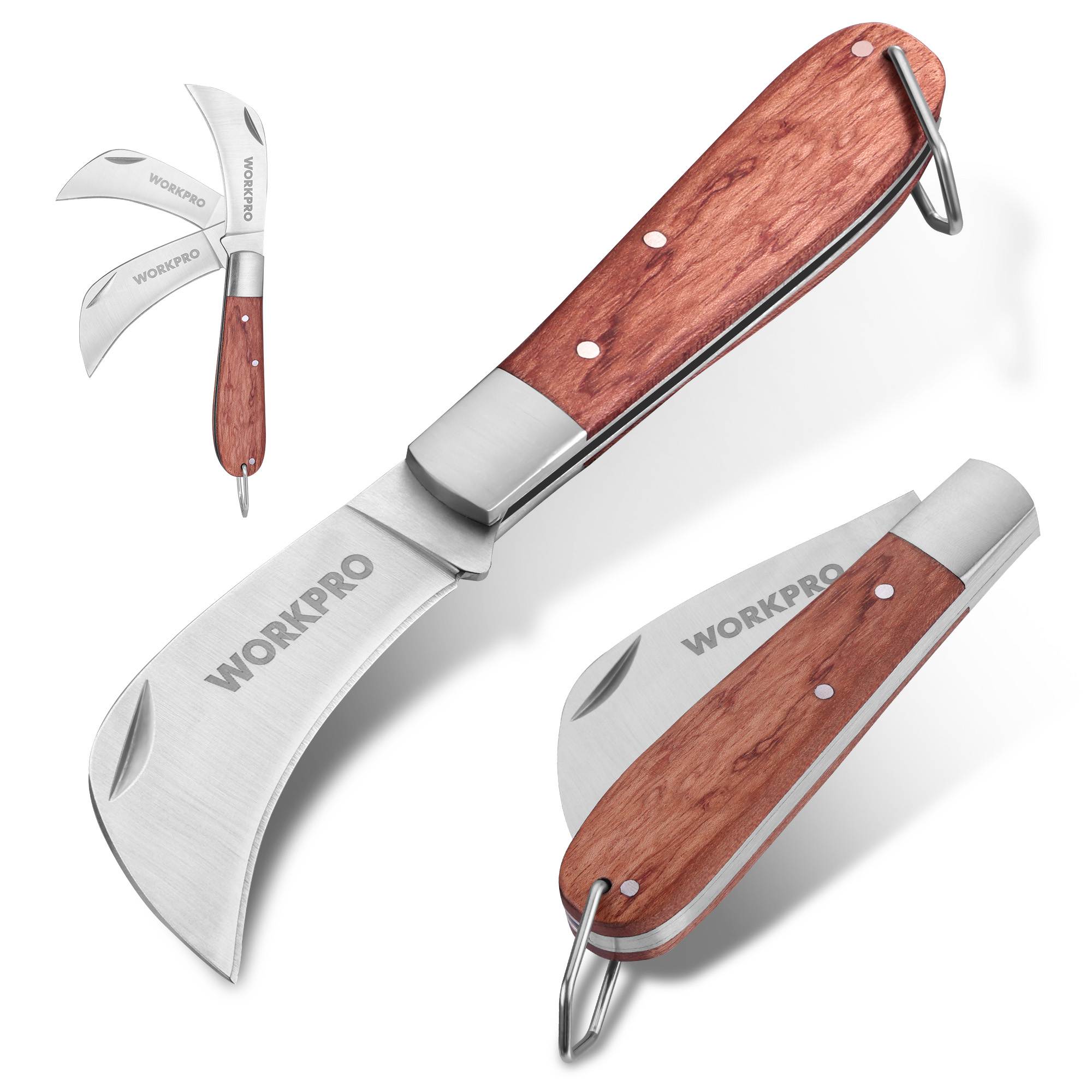 WORKPRO 電工ナイフ 折り畳み式ケーブルナイフ 全長177mm 天然木ハンドル 電線とケーブルの皮むき 段ボ..