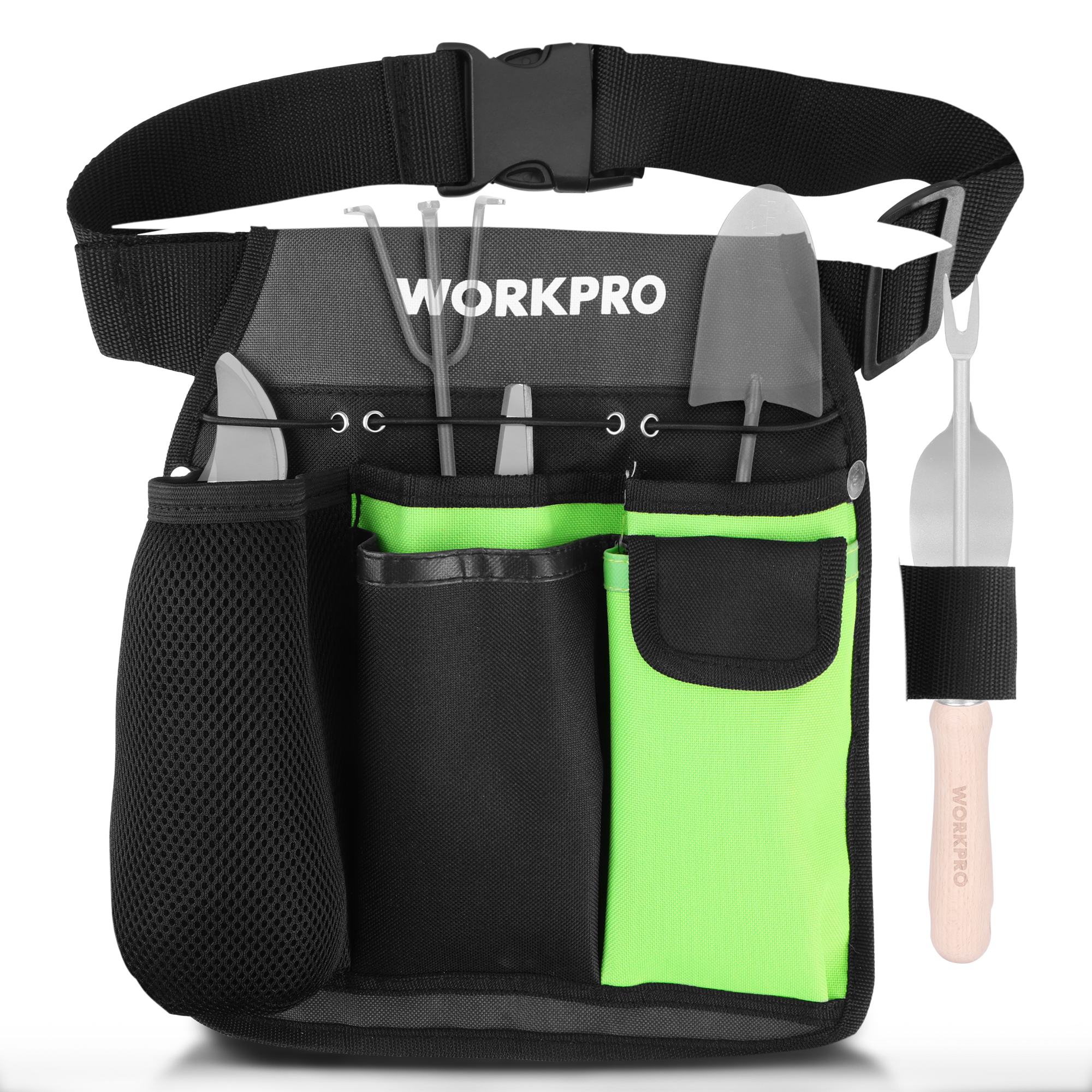 WORKPRO ガーデニングポーチ 園芸ポーチ 腰掛ポーチ 腰袋 600Dオックスフォード生地 多機能ポケット 剪定ばさみケース 園芸作業 大工 草取り 作業用 収納 持ち運び ベルト総長135cm サイズ調整可能 園芸ツール別売り